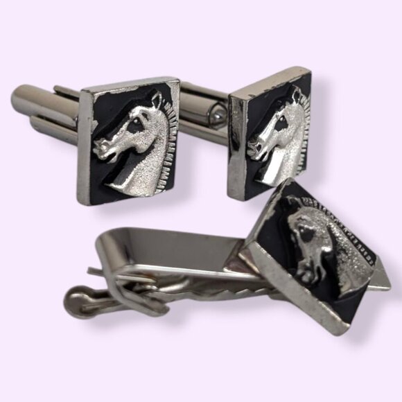 Vintage Dark Horse Cufflink & Tie Clip Set - Picture 3 of 8